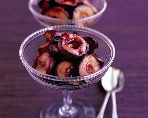 Plums roasted with sloe gin