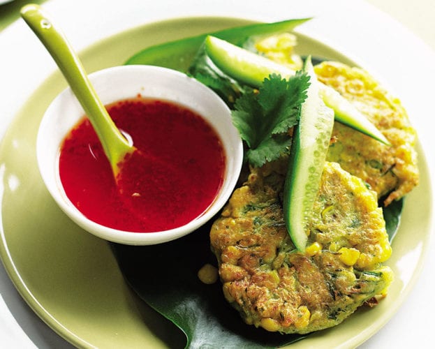 Sweetcorn fritters with sweet chilli sauce