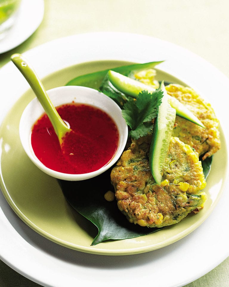 Sweetcorn fritters with sweet chilli sauce