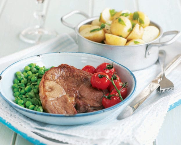 Lamb steaks with minted peas