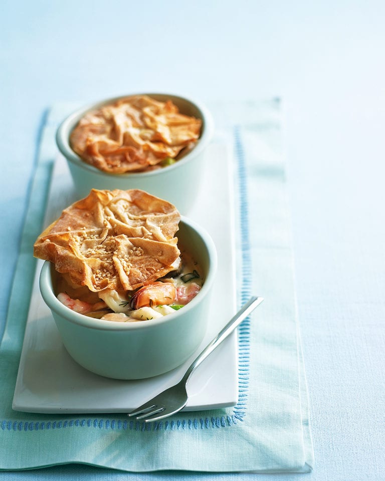 Haddock, prawn and mussel pot pies