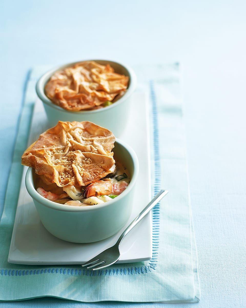 Haddock, prawn and mussel pot pies recipe delicious. magazine