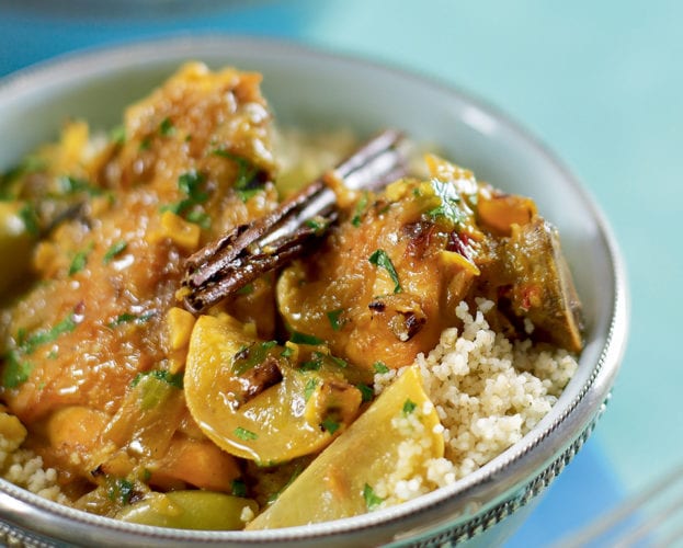 Chicken and preserved lemon tagine in a bowl