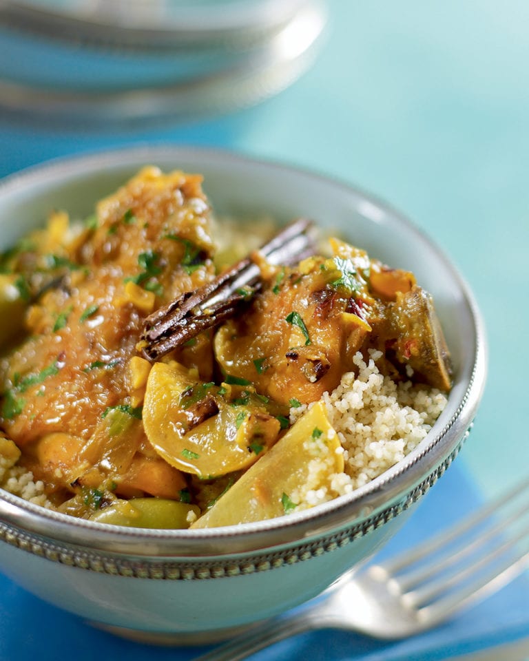 Chicken and preserved lemon tagine in a bowl