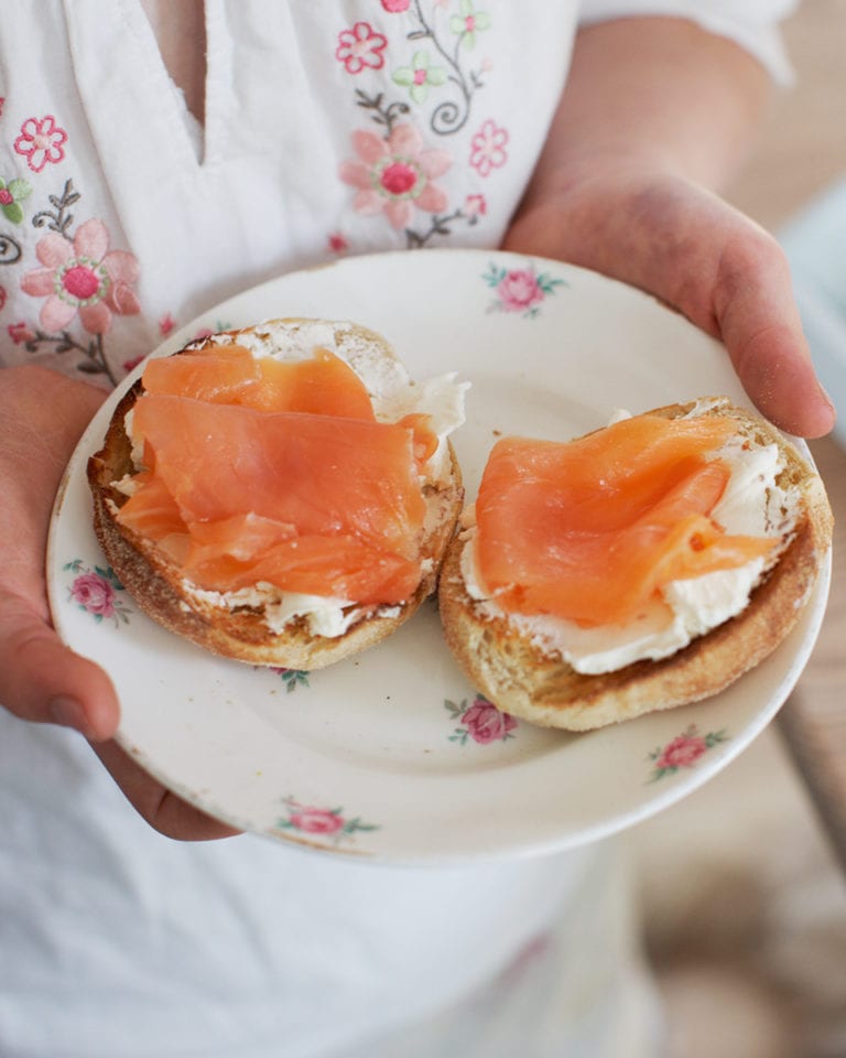 Smoked salmon and cream cheese muffin