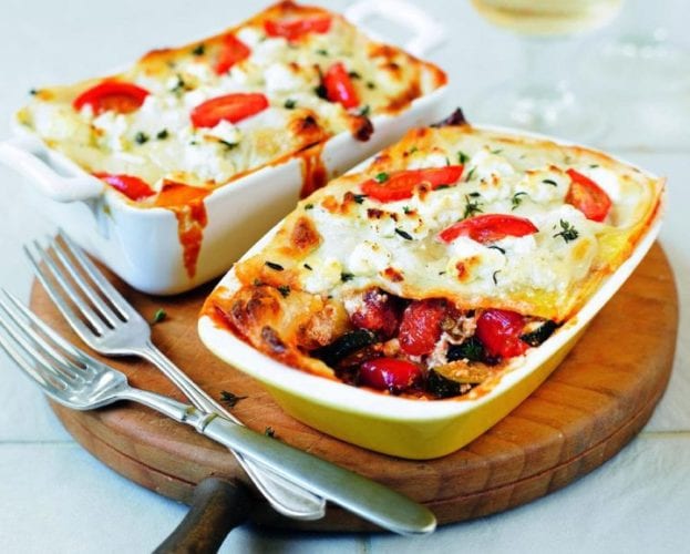 Roasted vegetable and goat’s cheese lasagne