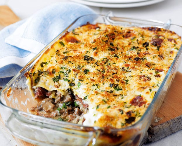 Mushroom, parma ham and mascarpone lasagne