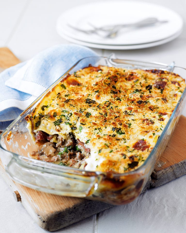 Mushroom, parma ham and mascarpone lasagne