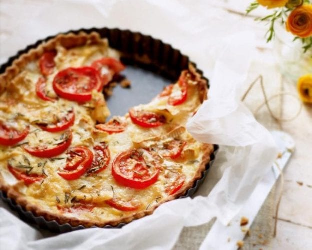 Camembert, goat's cheese and tomato tart