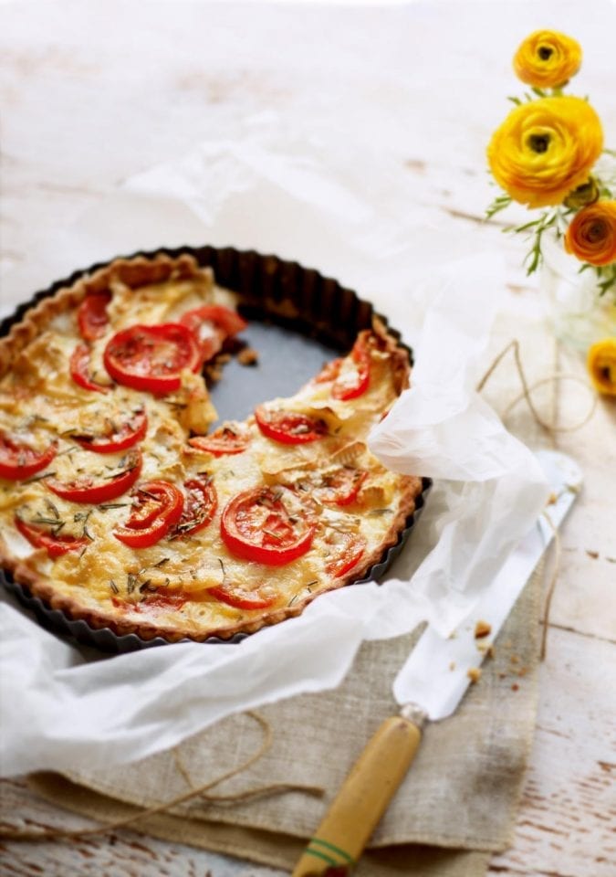 Camembert, goat’s cheese and tomato tart