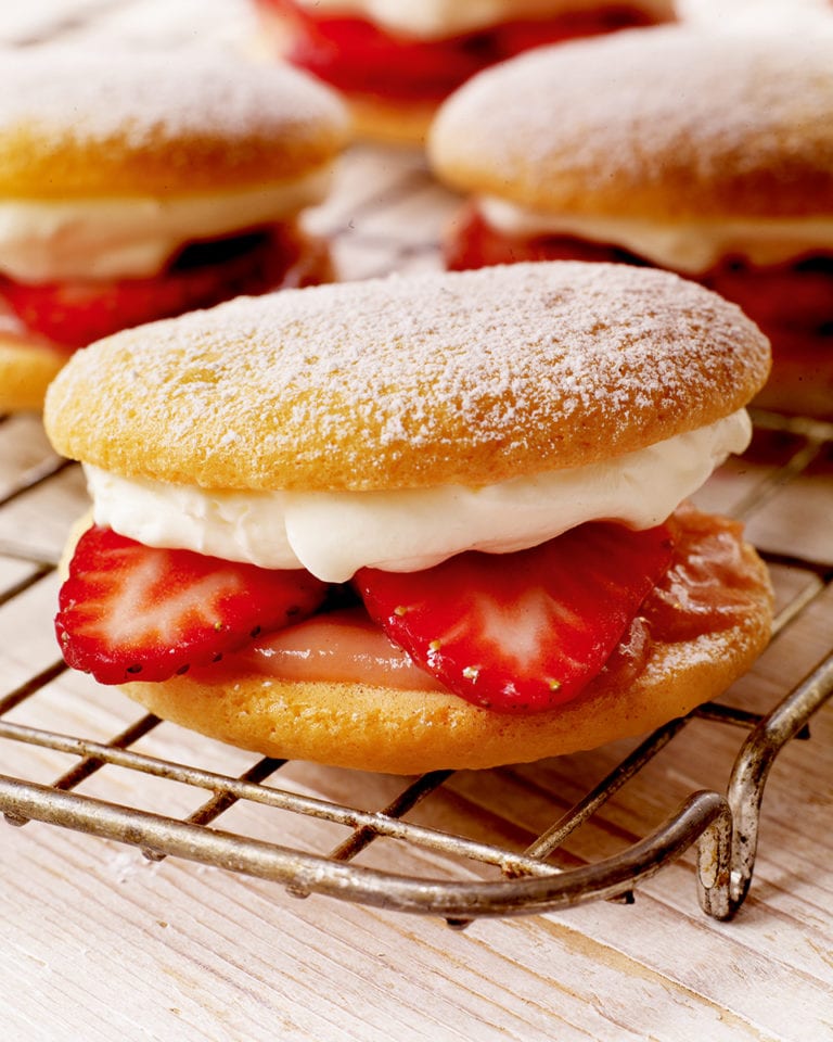 Strawberry curd sponge drops