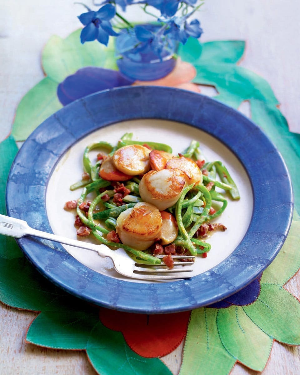 Pan-fried scallops with runner beans recipe | delicious. magazine