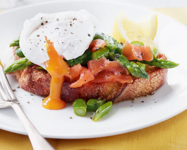 Asparagus, smoked trout and poached egg on toast
