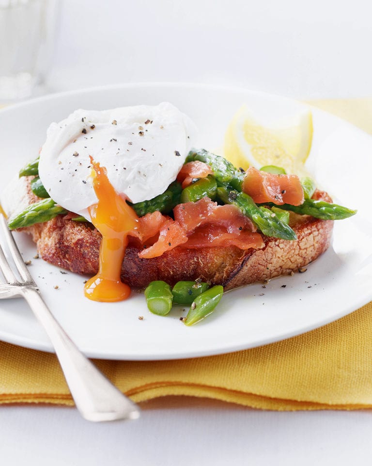 Asparagus, smoked trout and poached egg on toast