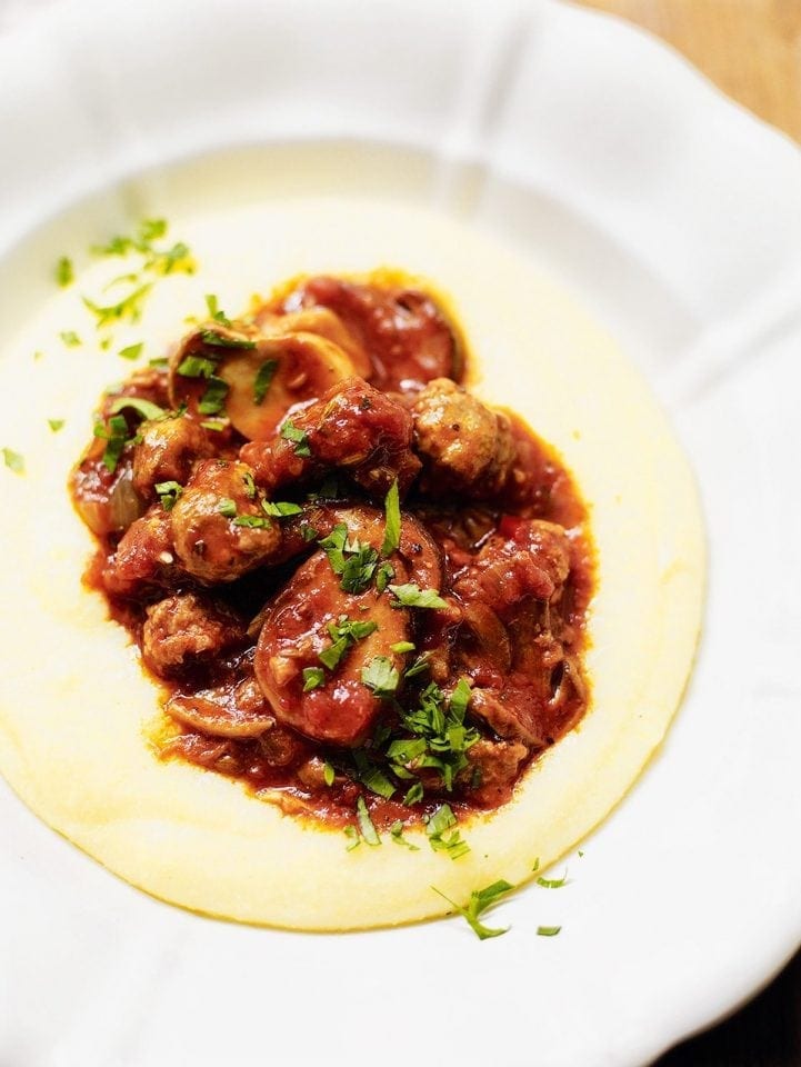 Sausage and mushroom ragù with polenta