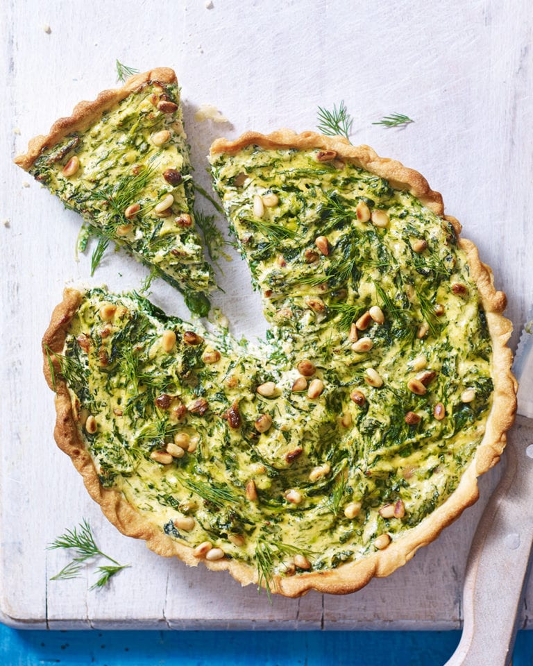 Spinach, ricotta, pine nut and dill tart