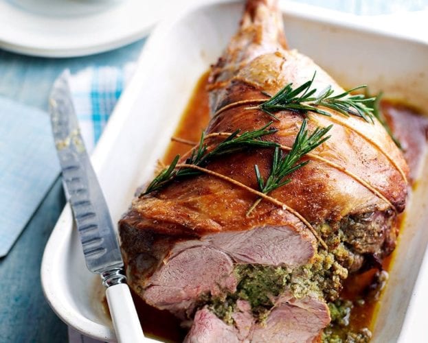 roast lamb leg stuffed with herbs