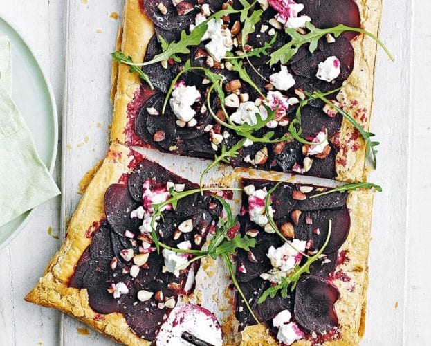 Pea, pancetta and soft cheese tart