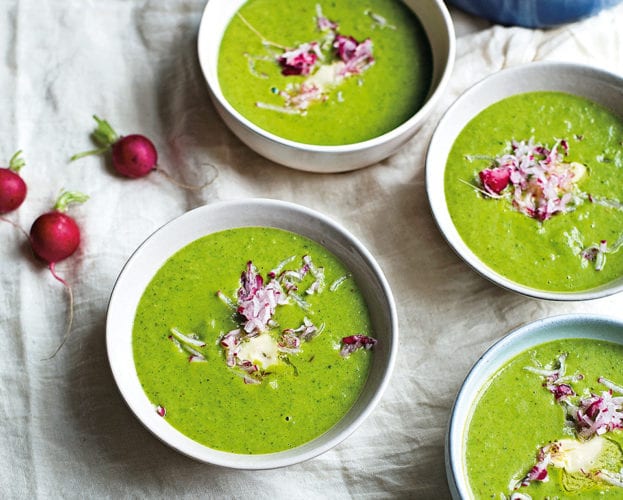 Radish leaf soup with caraway