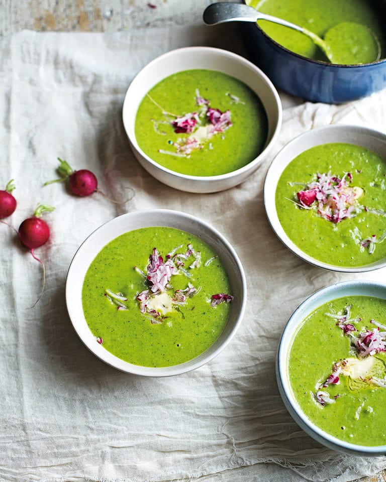 Radish leaf soup with caraway