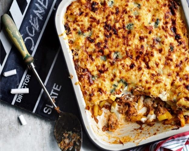 Ragù and blue cheese baked pasta