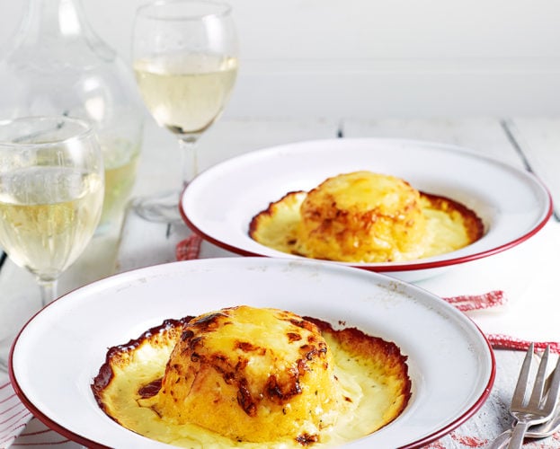Twice-baked soufflés with Gruyère and cheddar