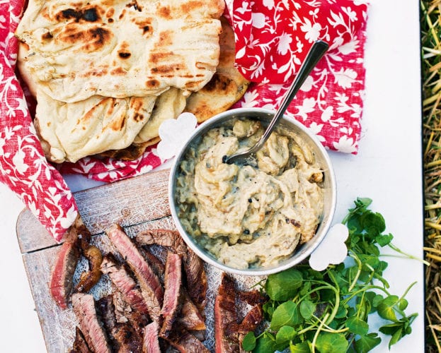 Flatbreads with steak and baba ghanoush