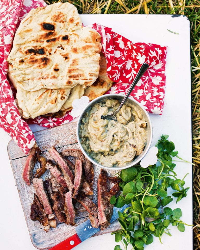 Flatbreads with steak and baba ghanoush