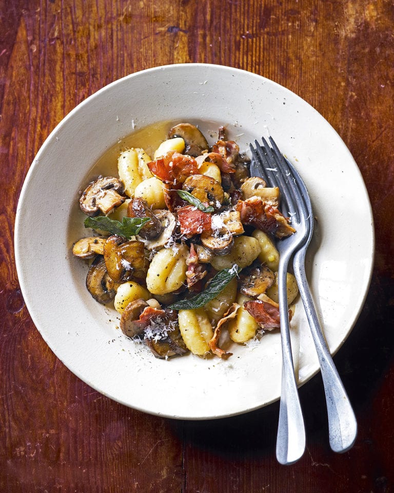 Creamy mushroom and speck gnocchi