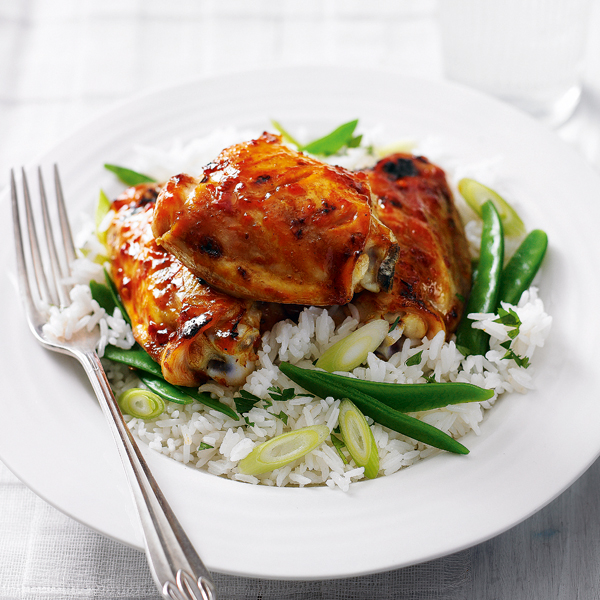 Quick sticky harissa chicken thighs delicious. magazine