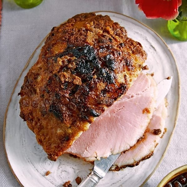 baked ham with a sticky relish