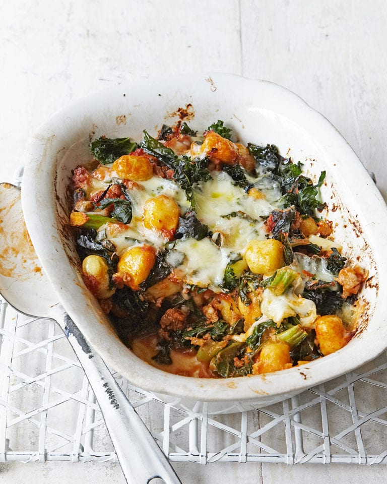 Sausage and kale gnocchi bake