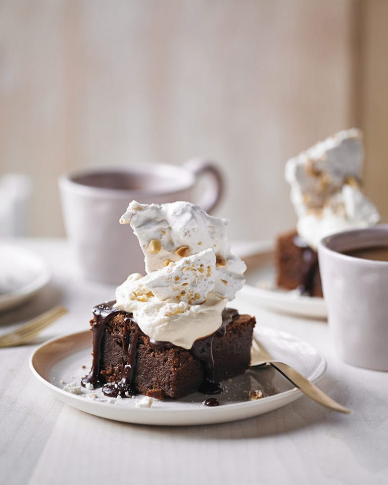 Baileys cream brownies with hazelnut meringue