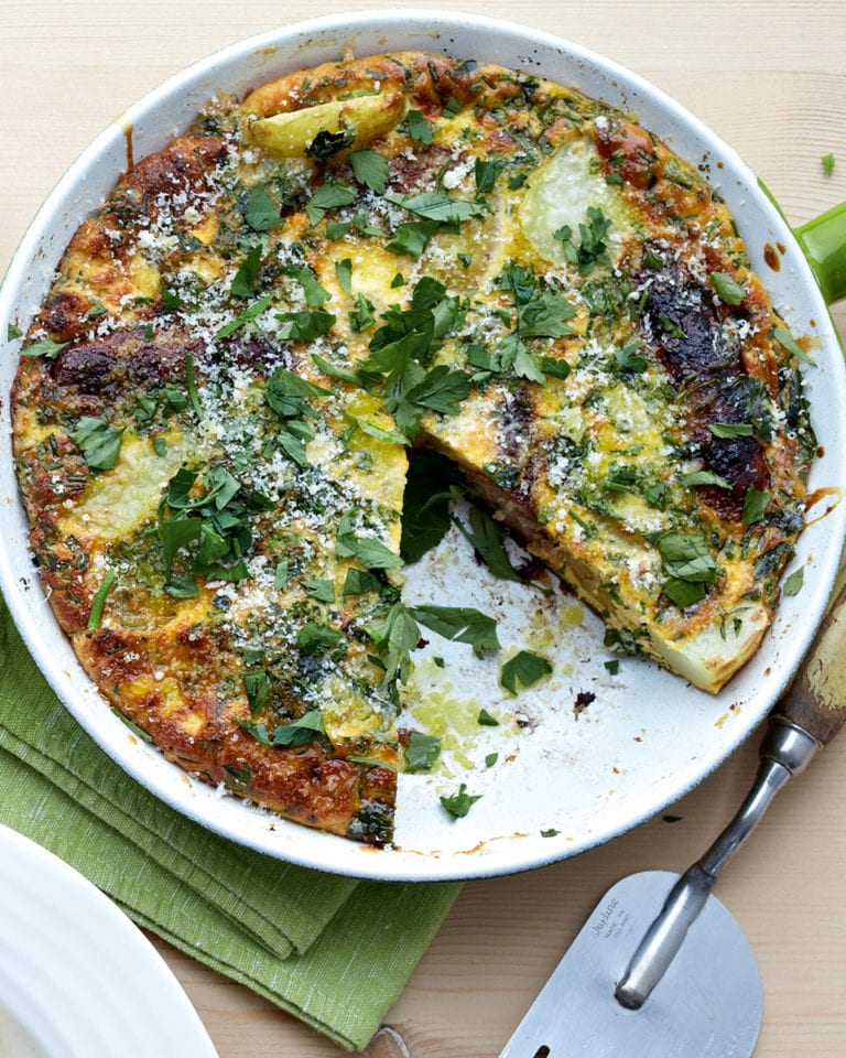 Sausage frittata with new potatoes and wholegrain mustard