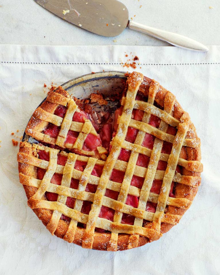 Rhubarb, vanilla and almond lattice tart