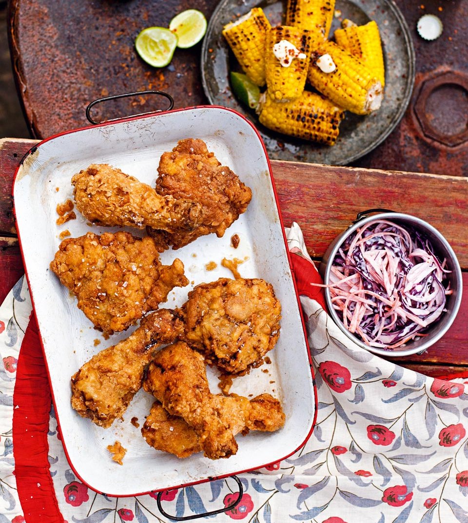 Southernfried chicken with lime and chilli corn delicious. magazine