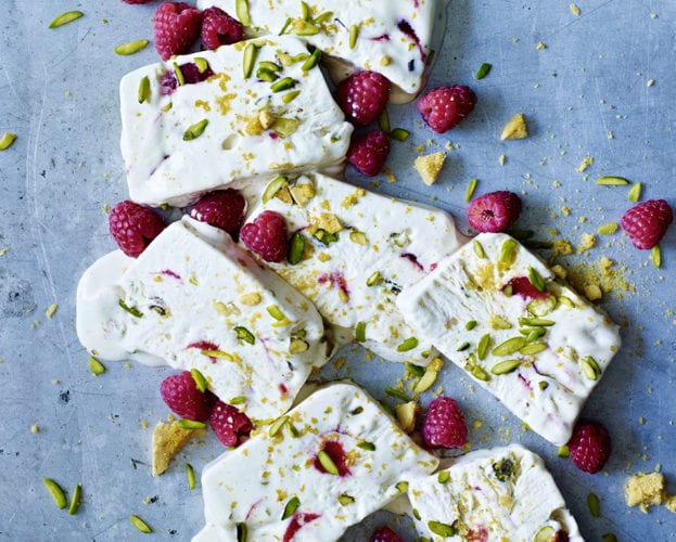 Raspberry ripple and pistachio parfait