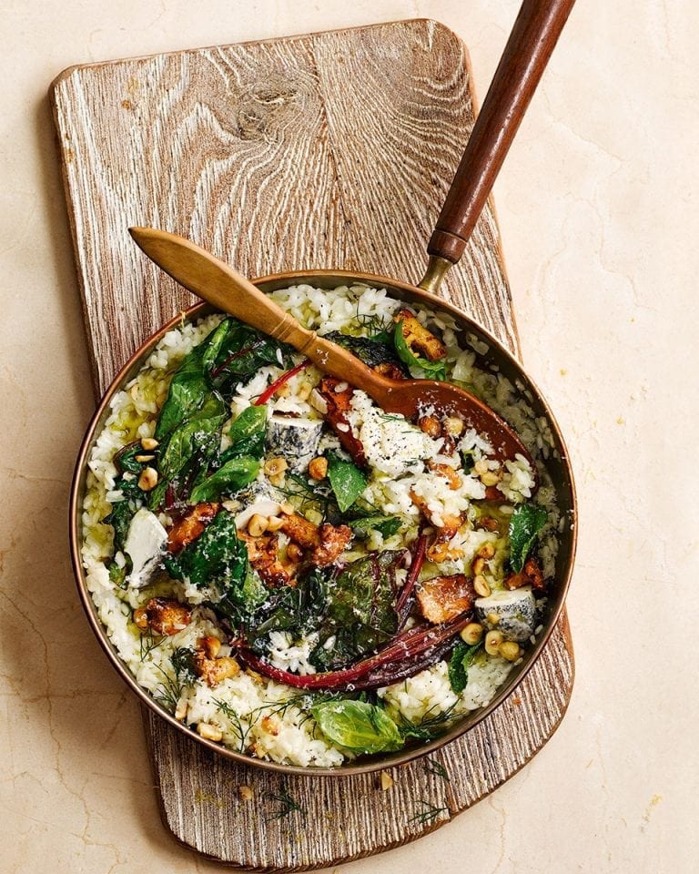 Wild mushroom, chard and goat's cheese risotto recipe delicious. magazine