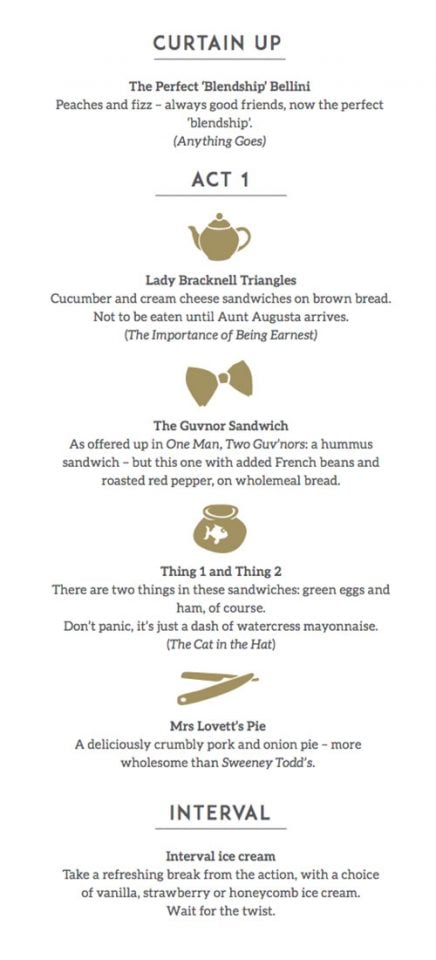 National Theatre House tea menu National Theatre House tea menu