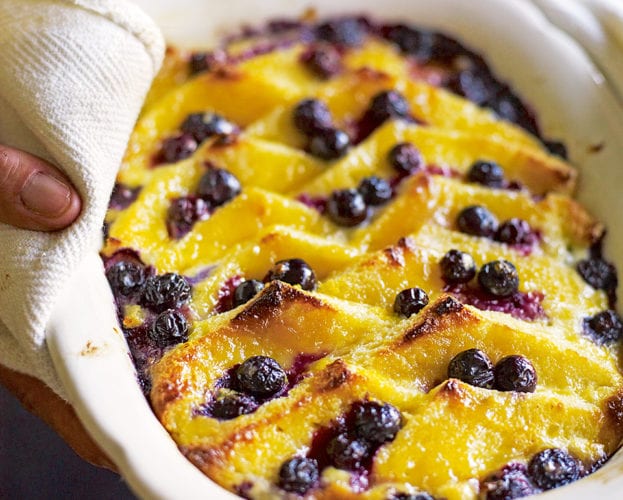 Blueberry bread and butter pudding
