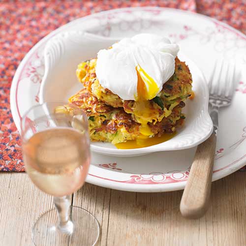 vegetable fritter with poached egg