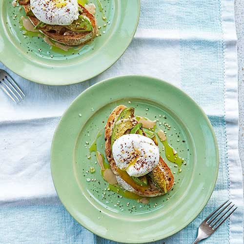 poached-eggs-tahini-and-pan-fried-avocado