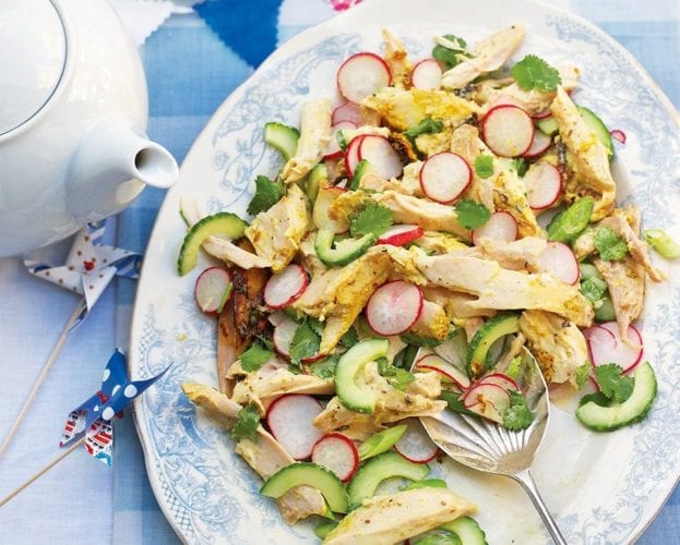 Image of a serving dish of coronation chicken