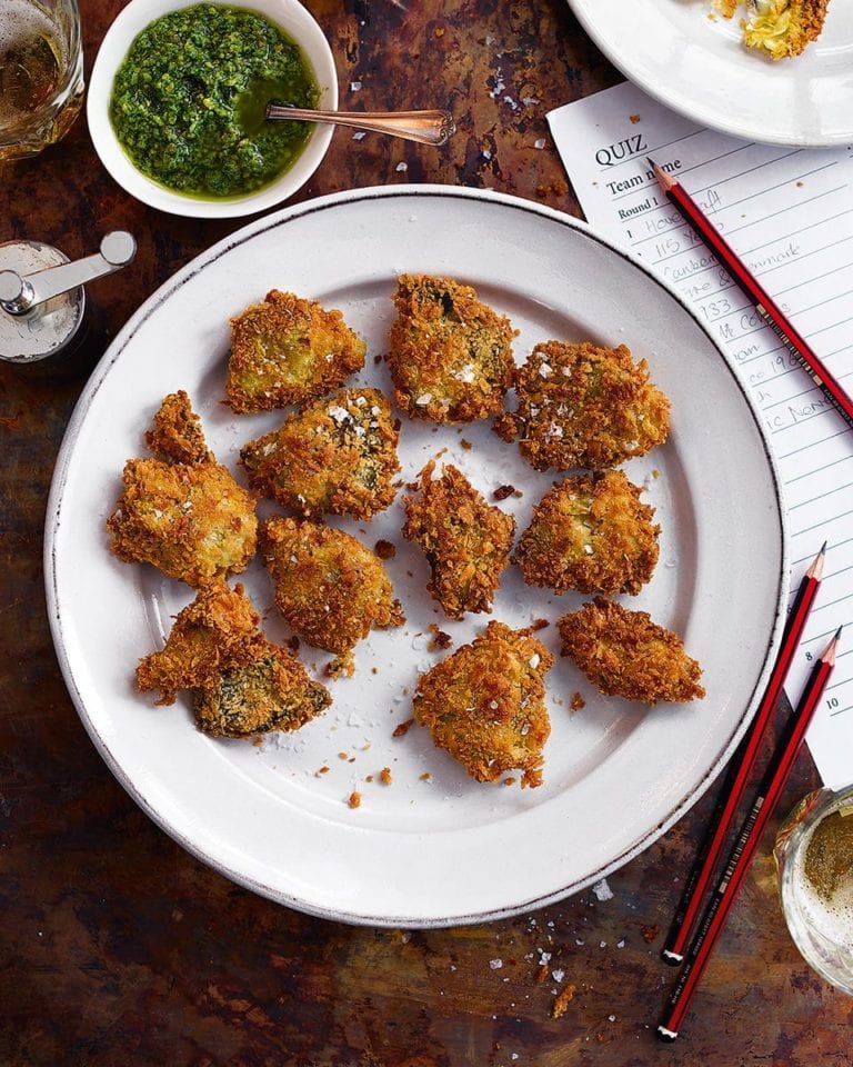 Crispy artichokes with hazelnut salsa verde