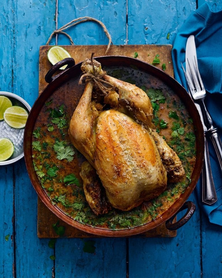 Pot-roast chicken in Thai curry sauce with citrussy jasmine rice