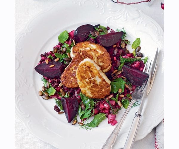 herbed-lentil-and-beetroot-couscous-with-halloumi-and-spiced-seeds