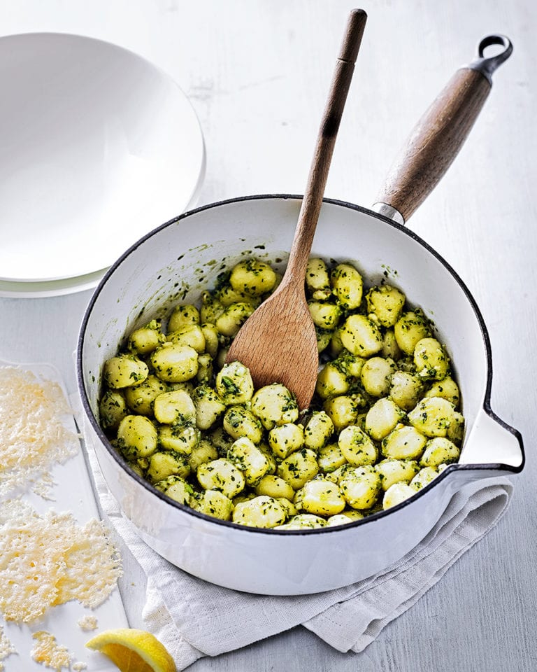 Gnocchi with watercress and walnut pesto