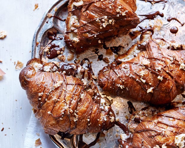 Chocolate and marzipan croissants