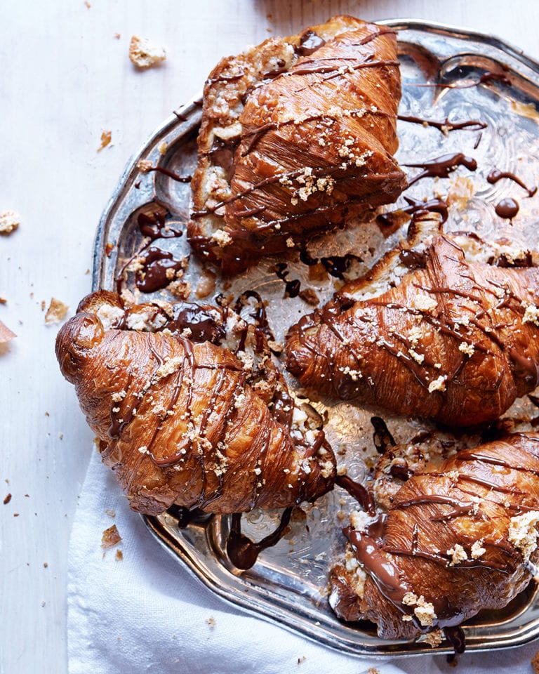 Chocolate and marzipan croissants