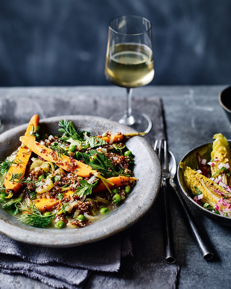 Spring vegetable and quinoa stew with quick-pickled little ...